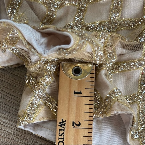 L' Atiste By Amy Glitter Sequin Gold Short Jumpsuit Size L Party Sexy Dance - Picture 7 of 9